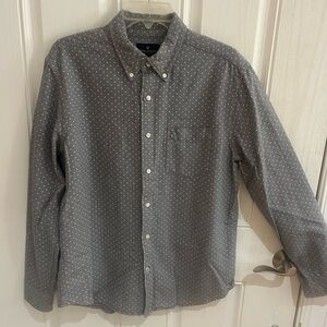 American Eagle Outfitters Gray Polka Dot Button Down Shirt
